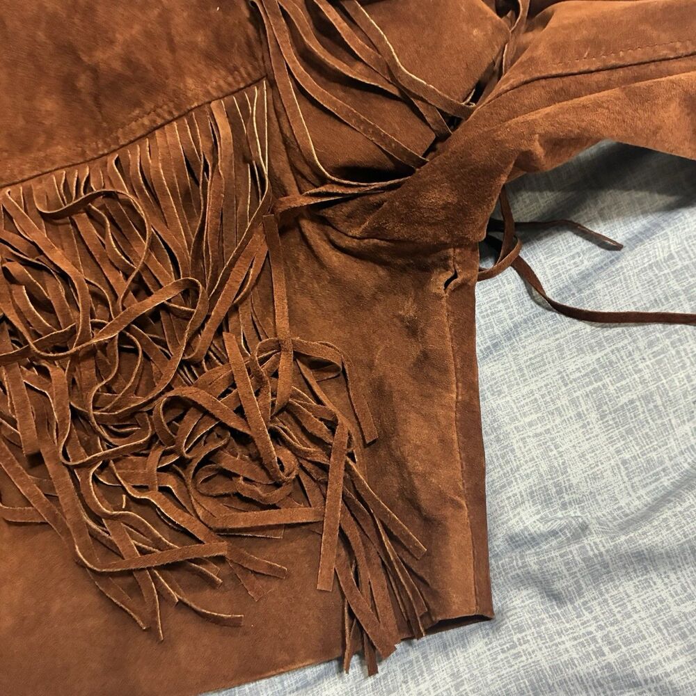1970s Brown Suede Fringe Jacket Cropped Western Boho Leather Festival Women’s L - Picture 13 of 16